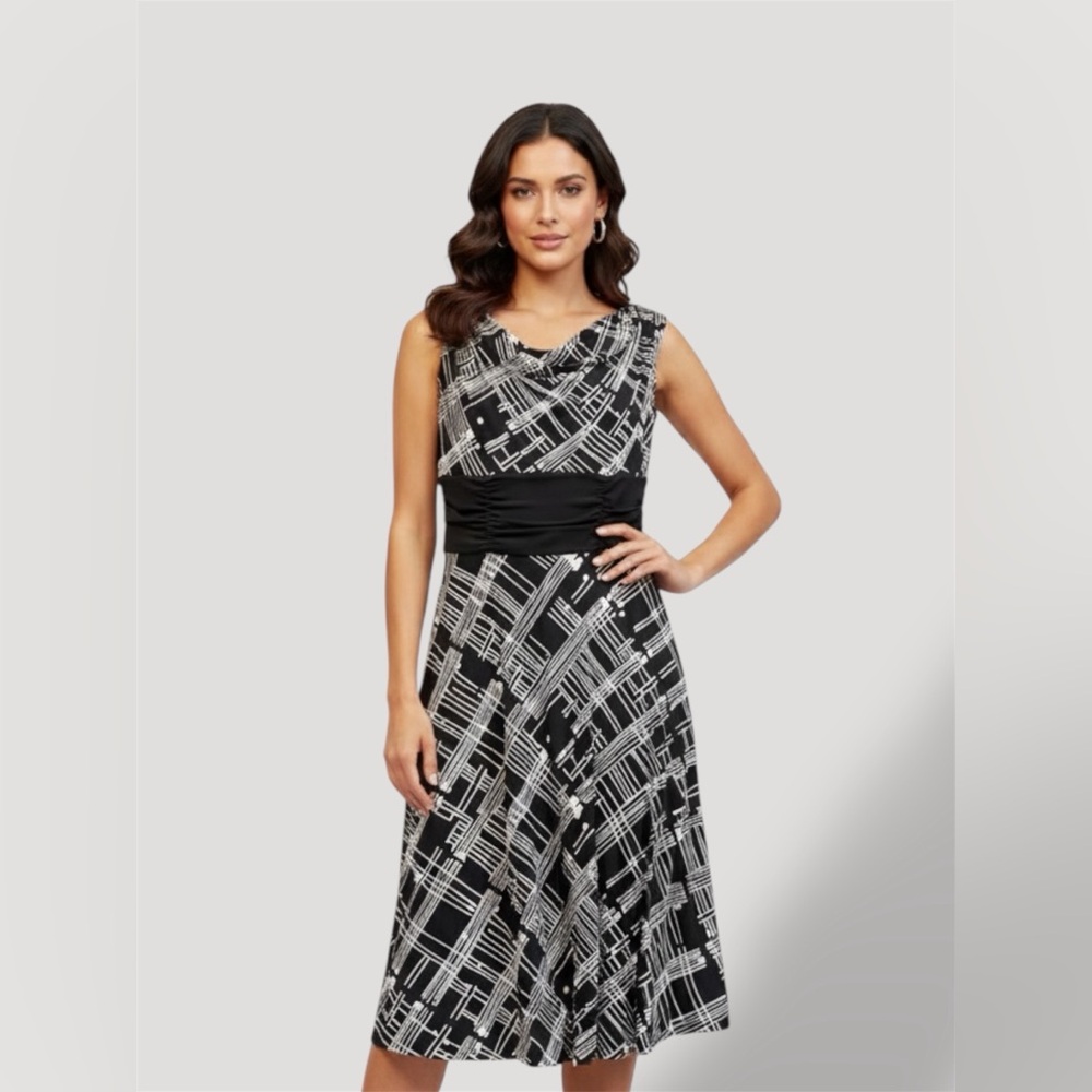 East. 5th, Elegant Black and White Patterned Dress - S